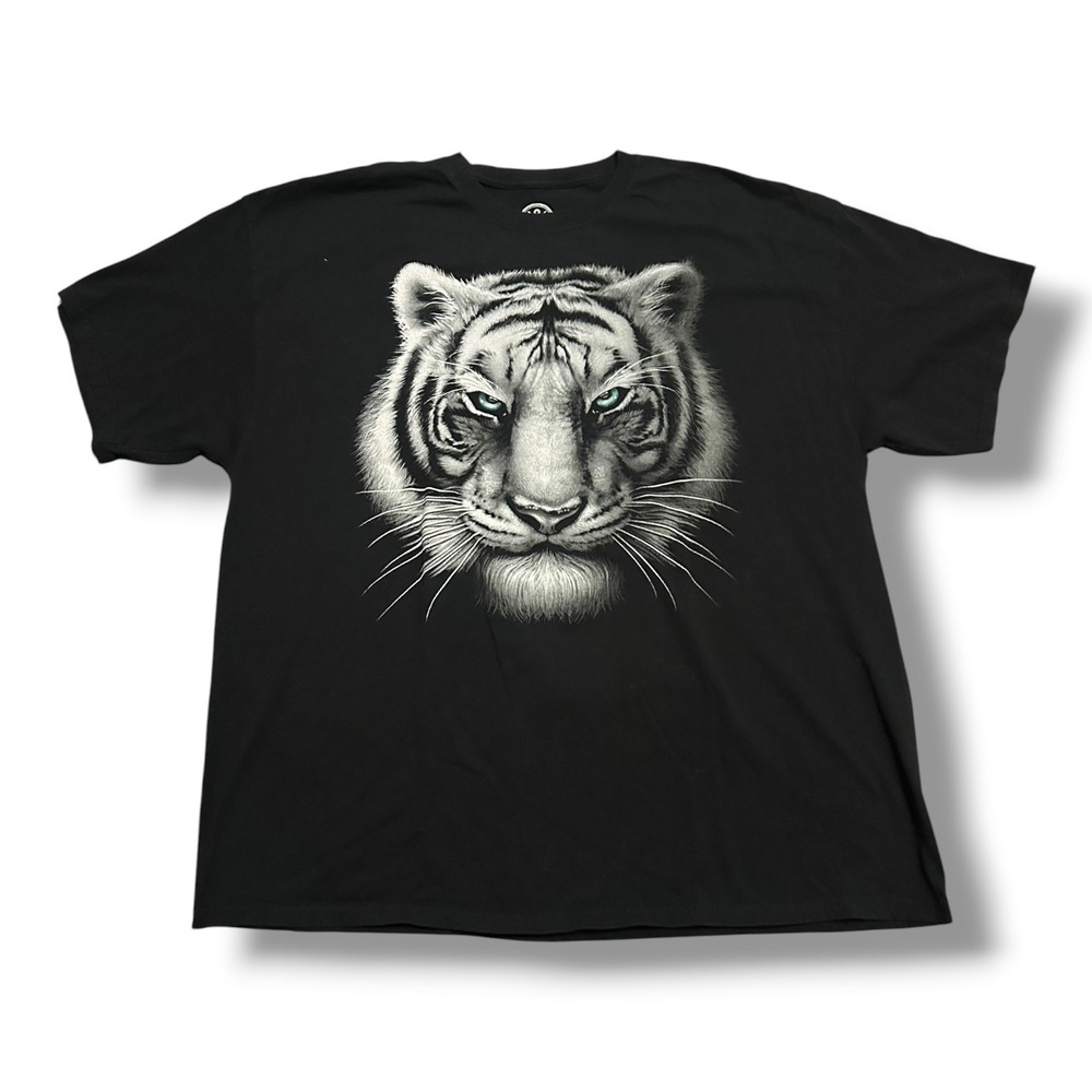 DOM Men's Mystical White Tiger Graphic T-Shirt Black Nature Short Sleeve XL